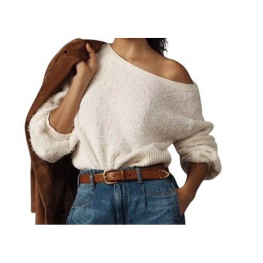 Anthropologie S Ivory Fluffy Asymmetrical Sweater